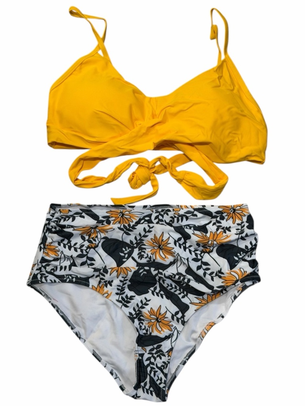 FLORAL Yellow Wraparound Bikini Set High Waist XL